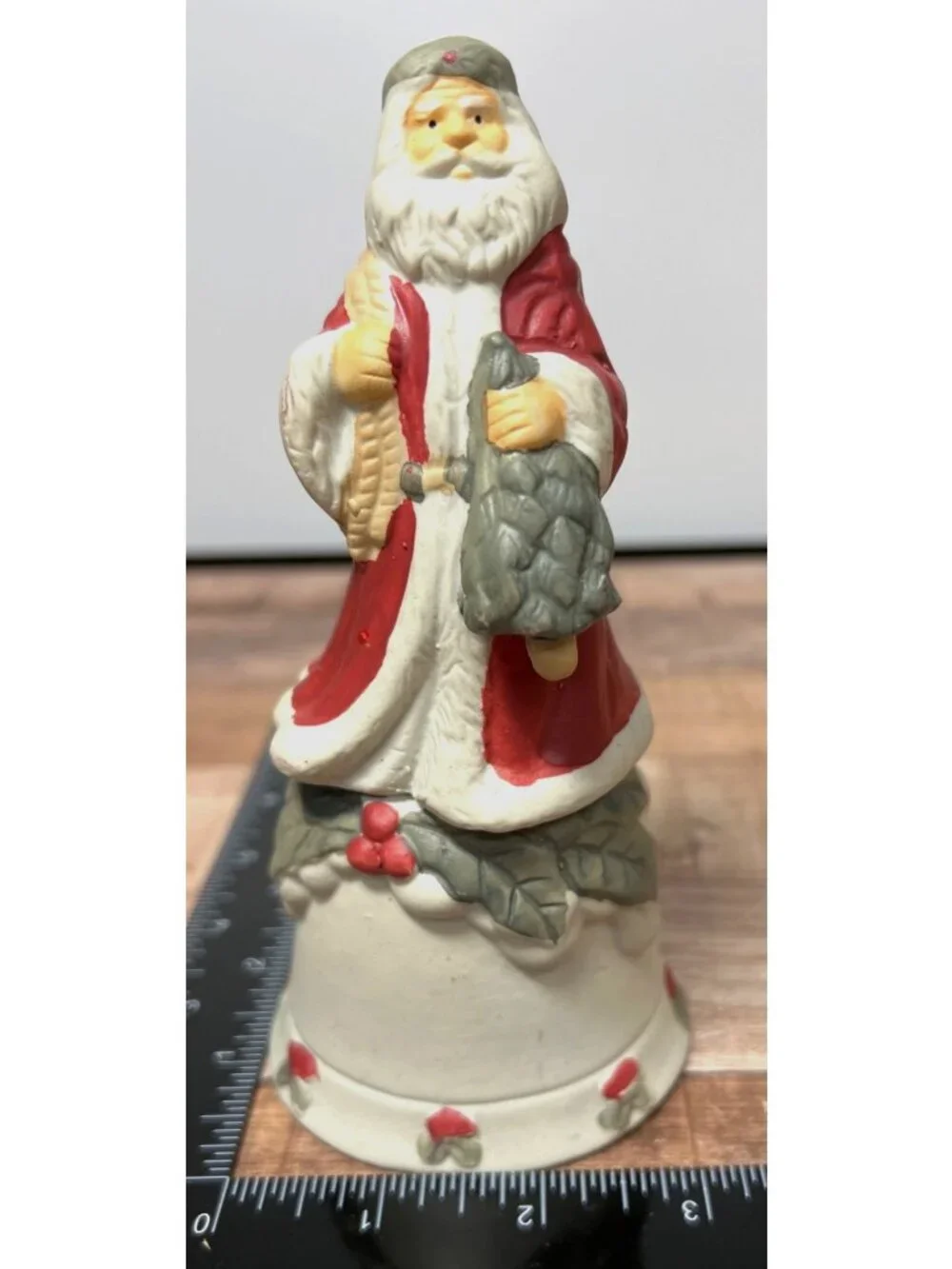 Santa Claus Ceramic Bell Hand-Painted Vintage Christmas Decoration